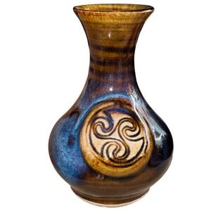Handmade Stoneware Vase Celtic Triskele Symbol Iridescent Glaze Colm De Ris